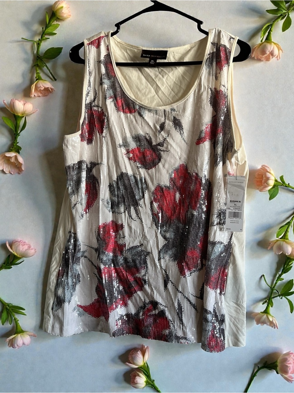 TODAY ONLY!! Sale price! Dana Buchman Ivory Sequin Floral Tank